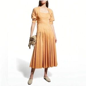 Jonathan Simkhai Iva Pleated Poplin Midi Dress Butterscotch NWT
